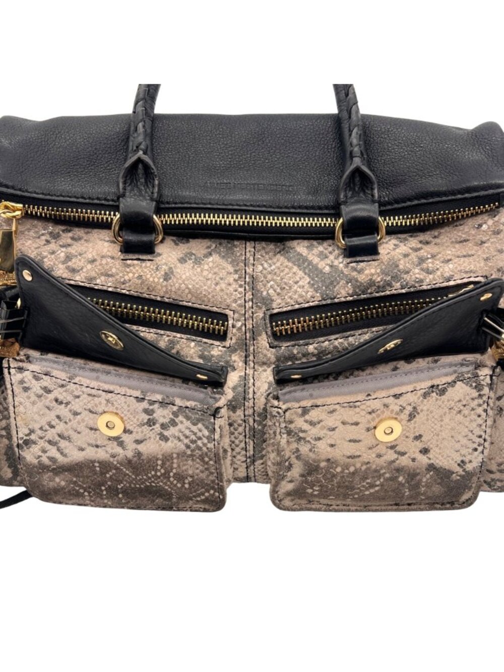 Aimee Kestenberg Snake Print & Black Leather Bag Purse 10 Zippered Compartments - Picture 13 of 16
